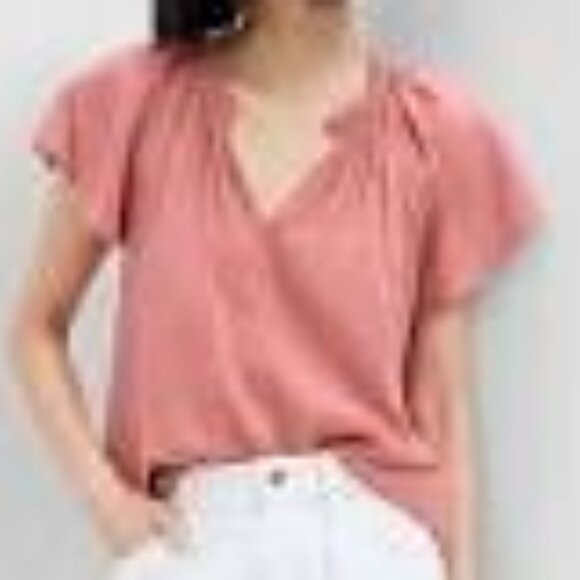 GAP Splitneck Flutter Sleeve Top - Roseberry Pink - Picture 2 of 5